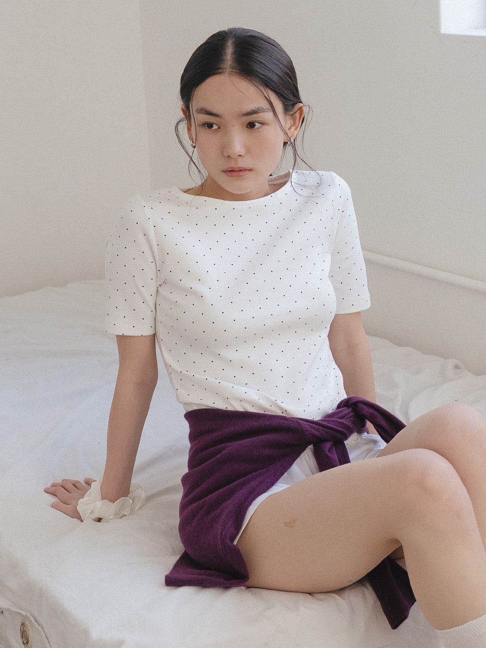 Tillidie Dot slim t-shirt Ivory