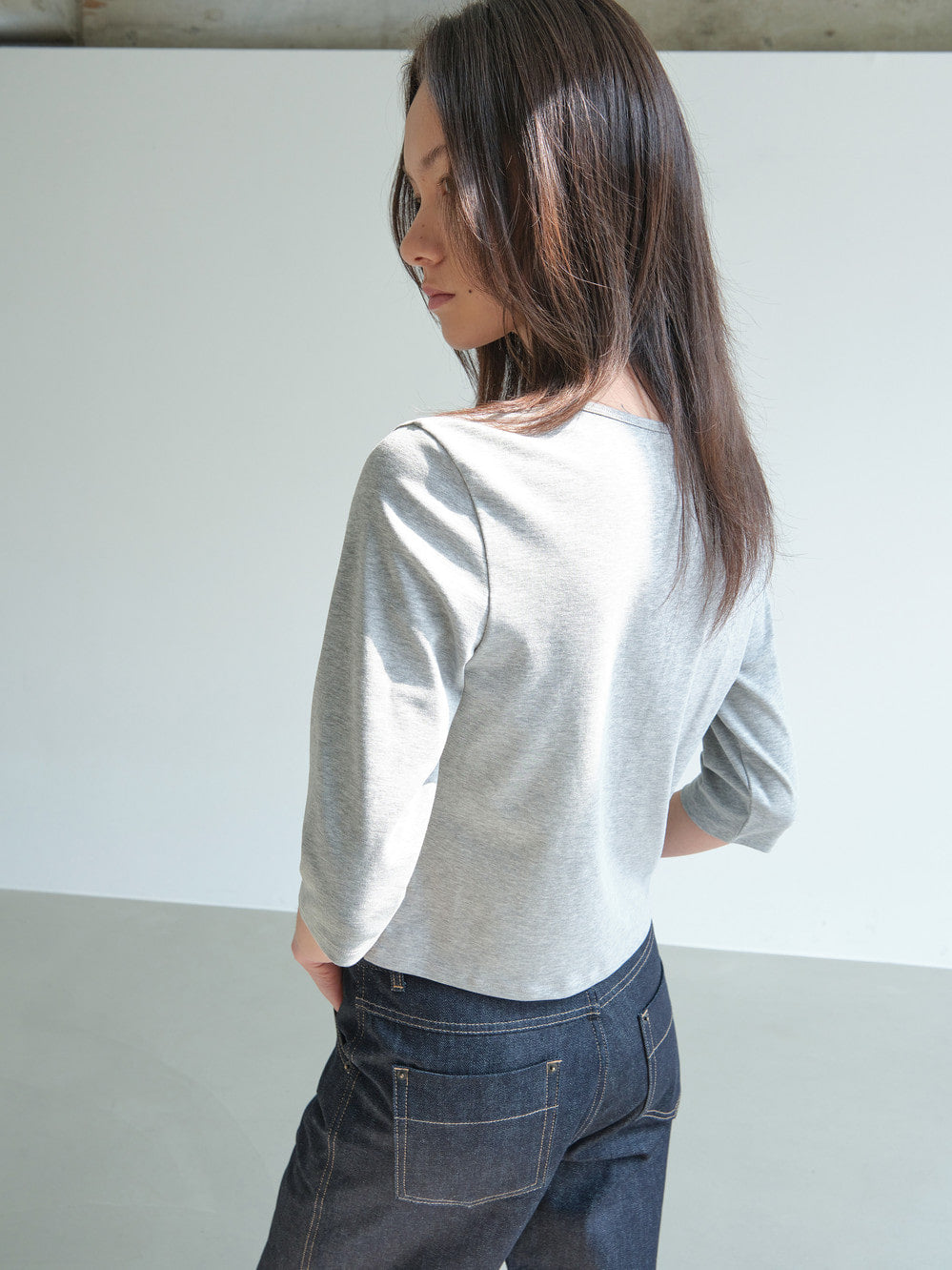Low Classic Deep V-Neck Stretchy T-Shirts Melange Grey