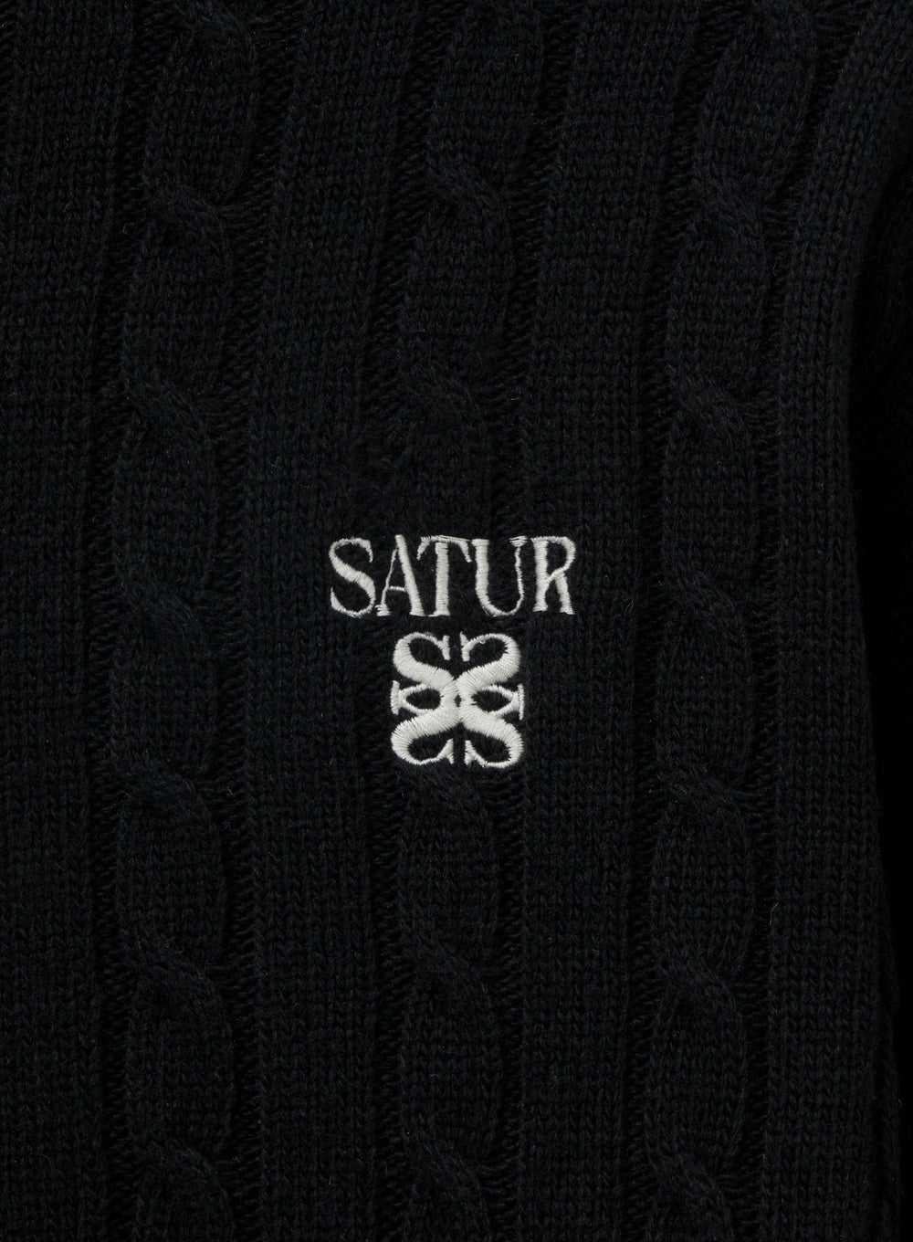 [satur] Basic Cable Crew Neck Knit - Black