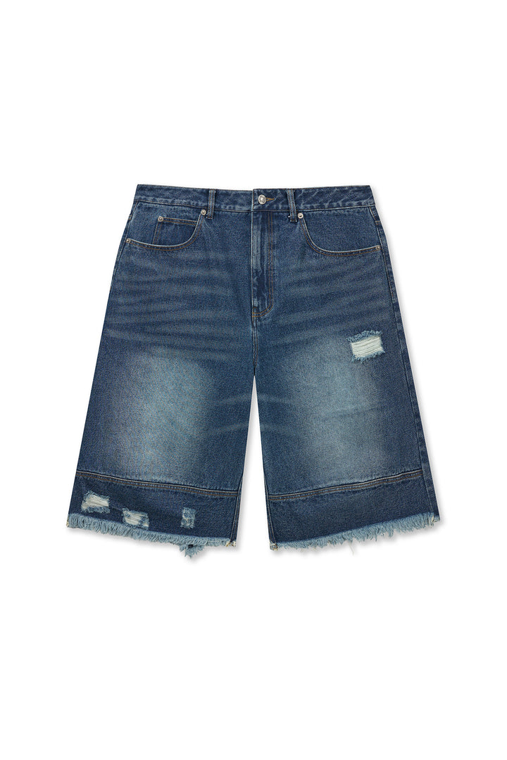 Matinkim Destroyed Bermuda Denim Pants For Men IN Navy