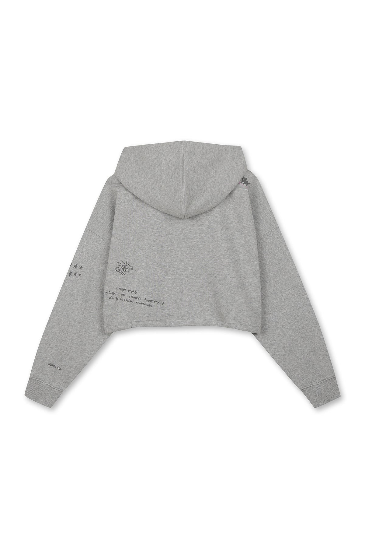 [matinkim] GRAFFITI ARTWORK CROP HOODY ZIP UP IN GREY