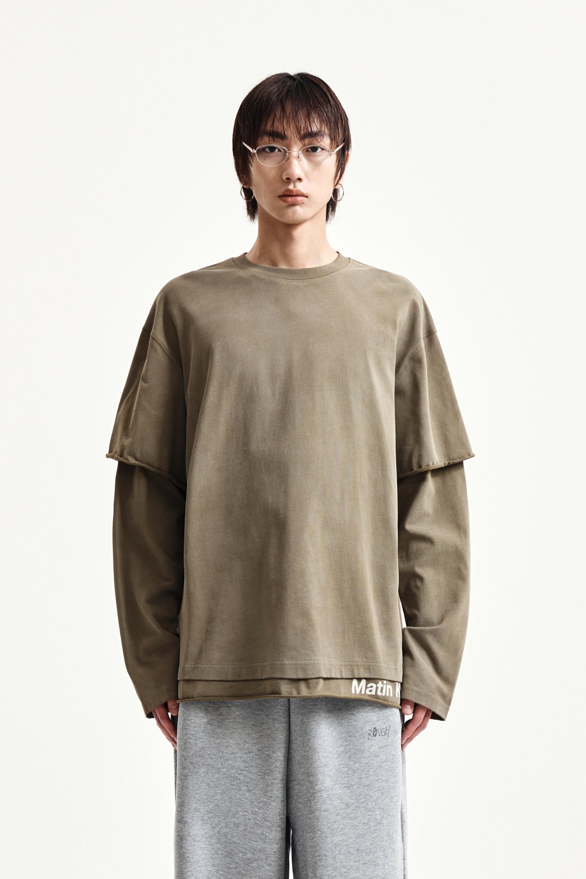 [matinkim] SPRAY EFFECT LAYERED TOP FOR MEN IN KHAKI