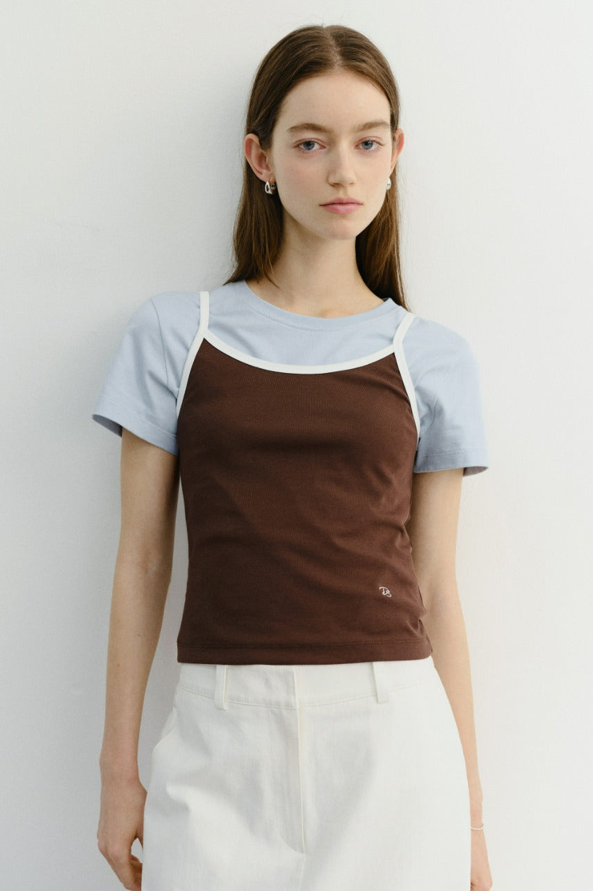 Dunst 2-Tone Trim Sleeveless Top Brown Ivory