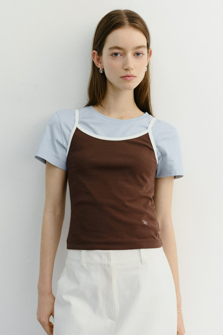 Dunst 2-Tone Trim Sleeveless Top Brown Ivory