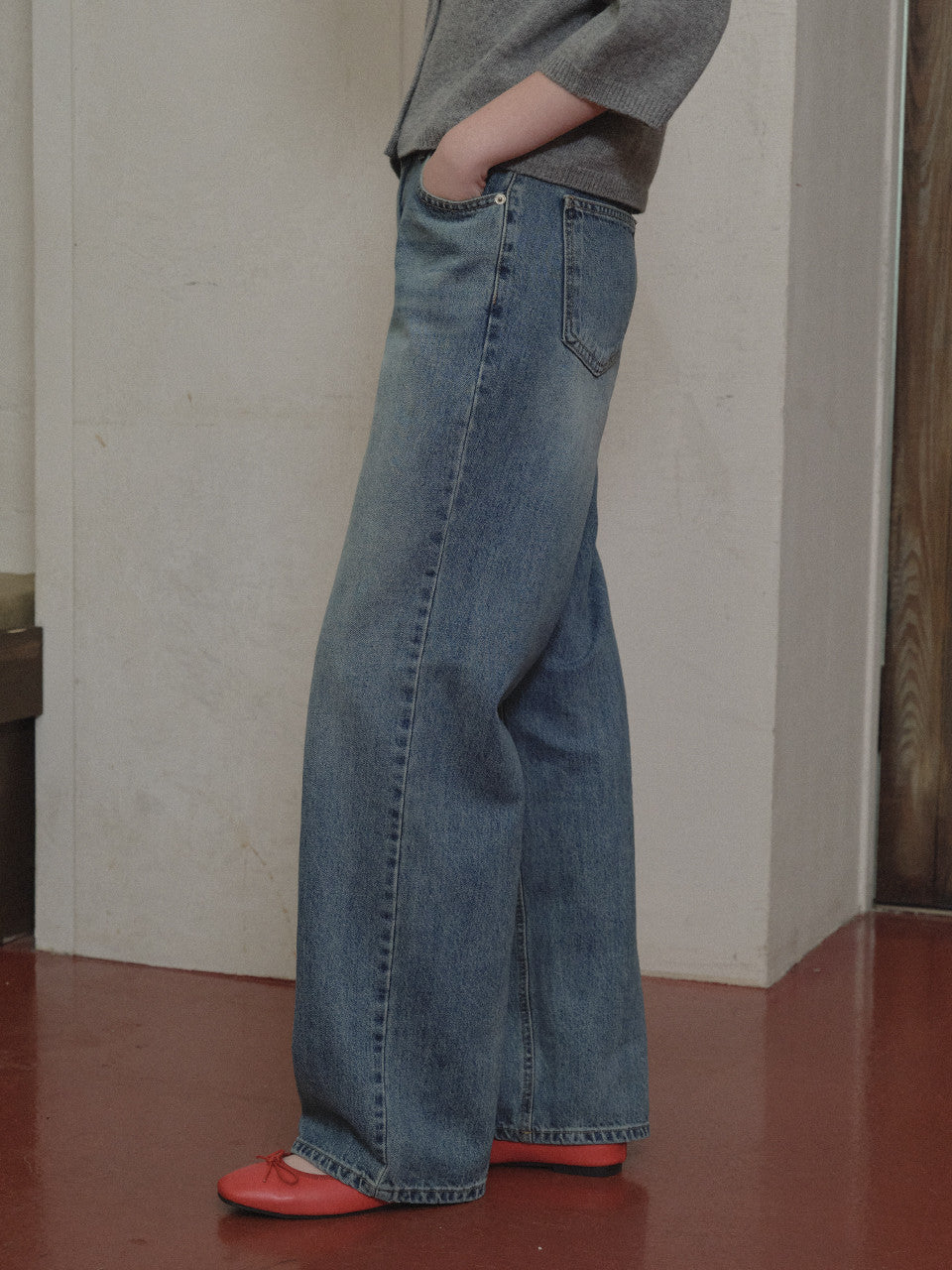 Tillidie Brushed straight denim pants Blue