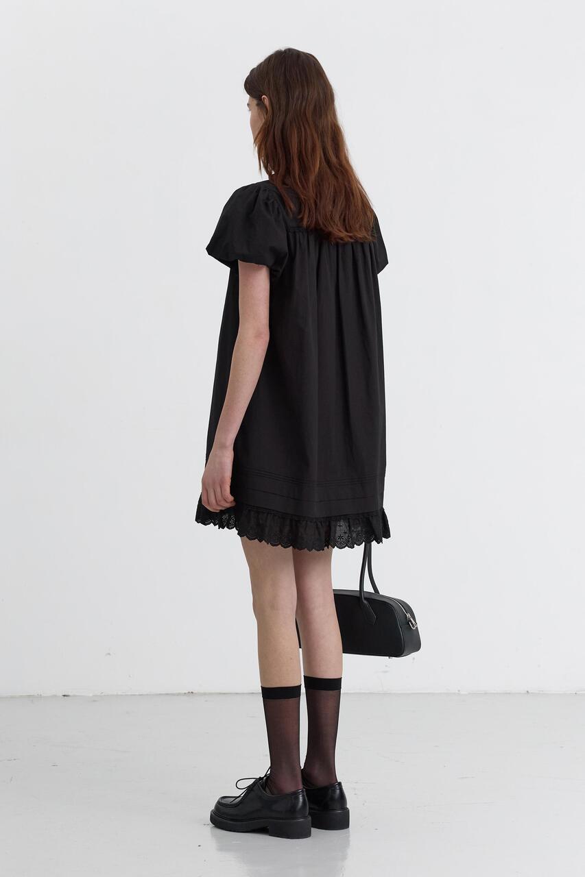 Dunst Puff Shirring Mini Dress Black