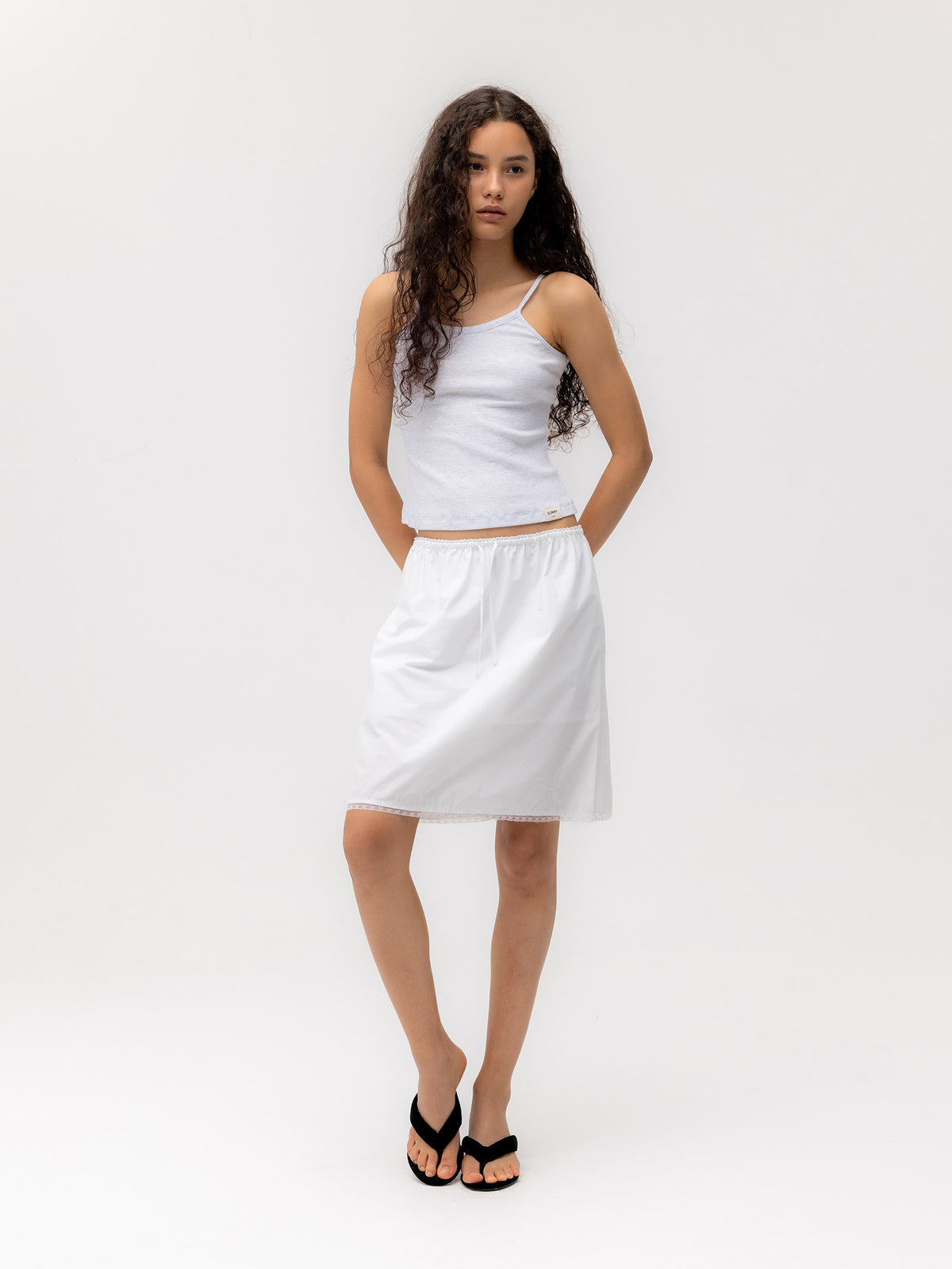 GLOWNY G Classic Lace-Up Midi Skirt (White)