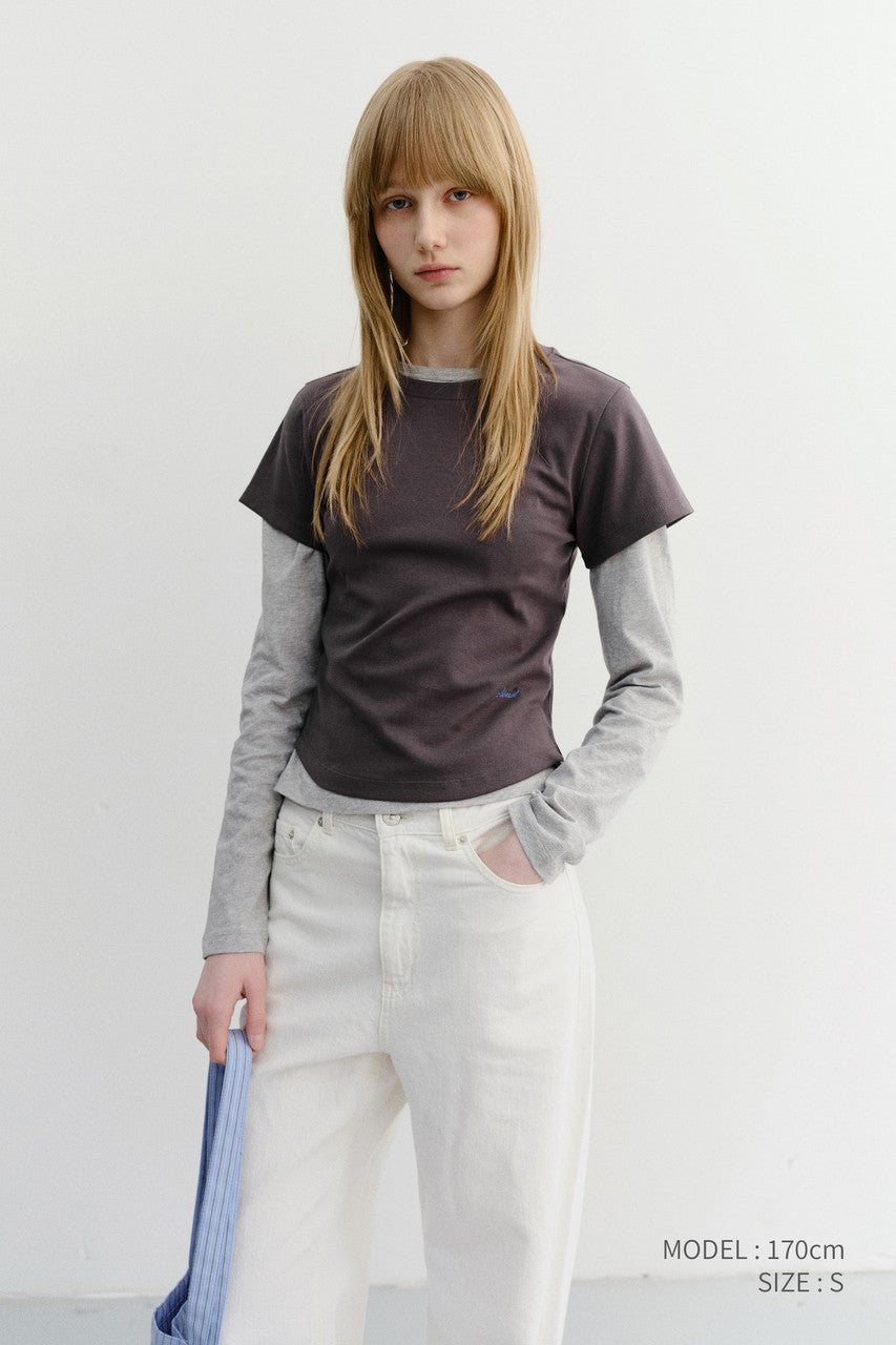 Dunst Curved Hem Slim Top Washed Charcoal Grey
