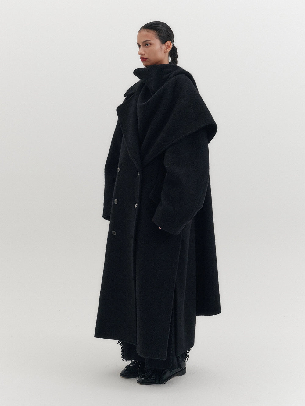 EENK Muffler Double Long Coat - Black