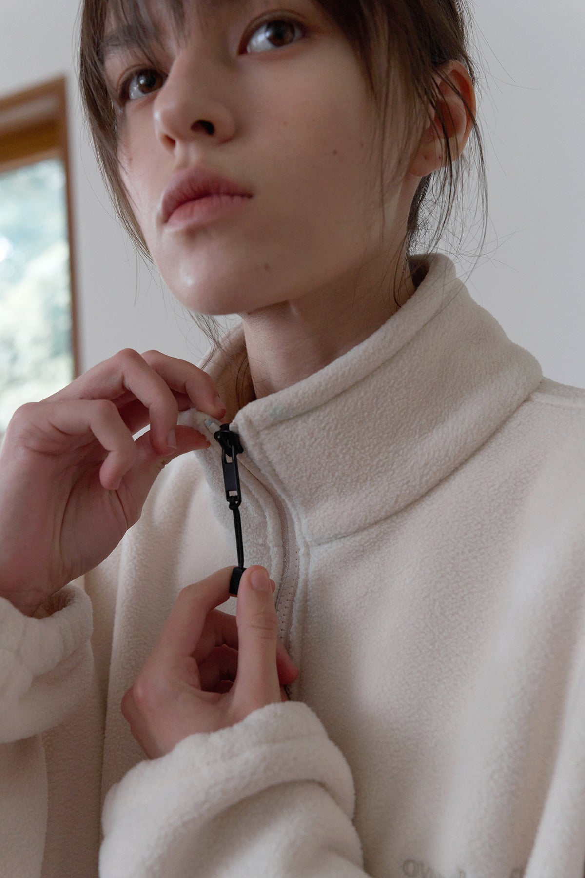 Overdueflair Half-Zip Fleece Top Cream