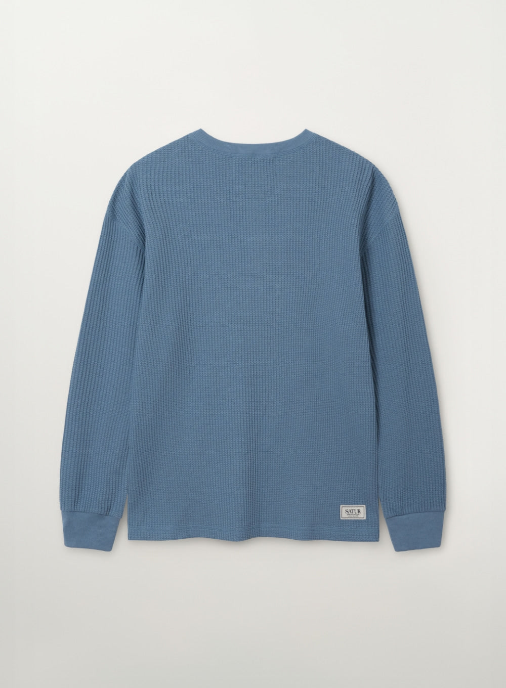 Satur Stitch Waffle Henley Neck Long Sleeve - Blue