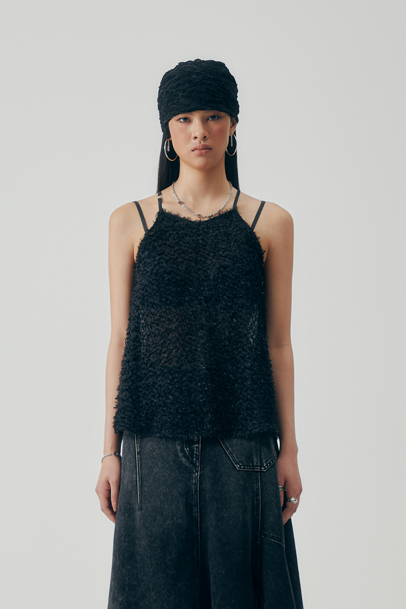 Treemingbird Feather Fringe Bustier Top Black