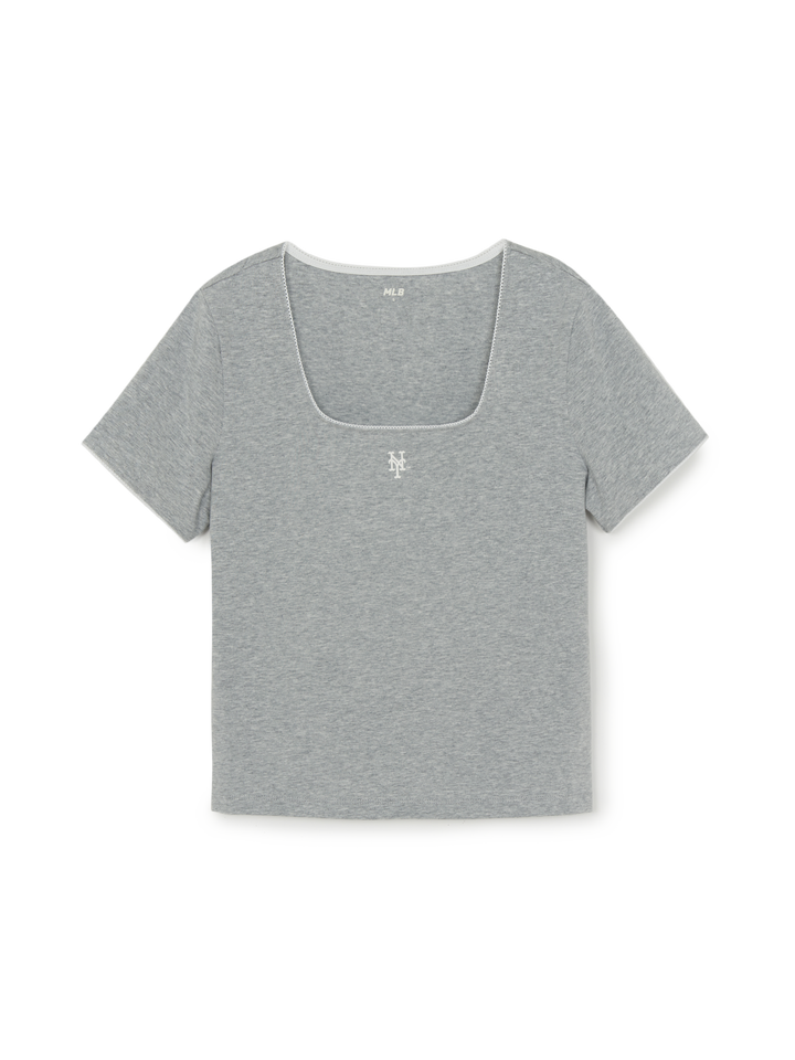 MLB Women's Basic Lace Square Neck Slim Semi Crop T-shirts