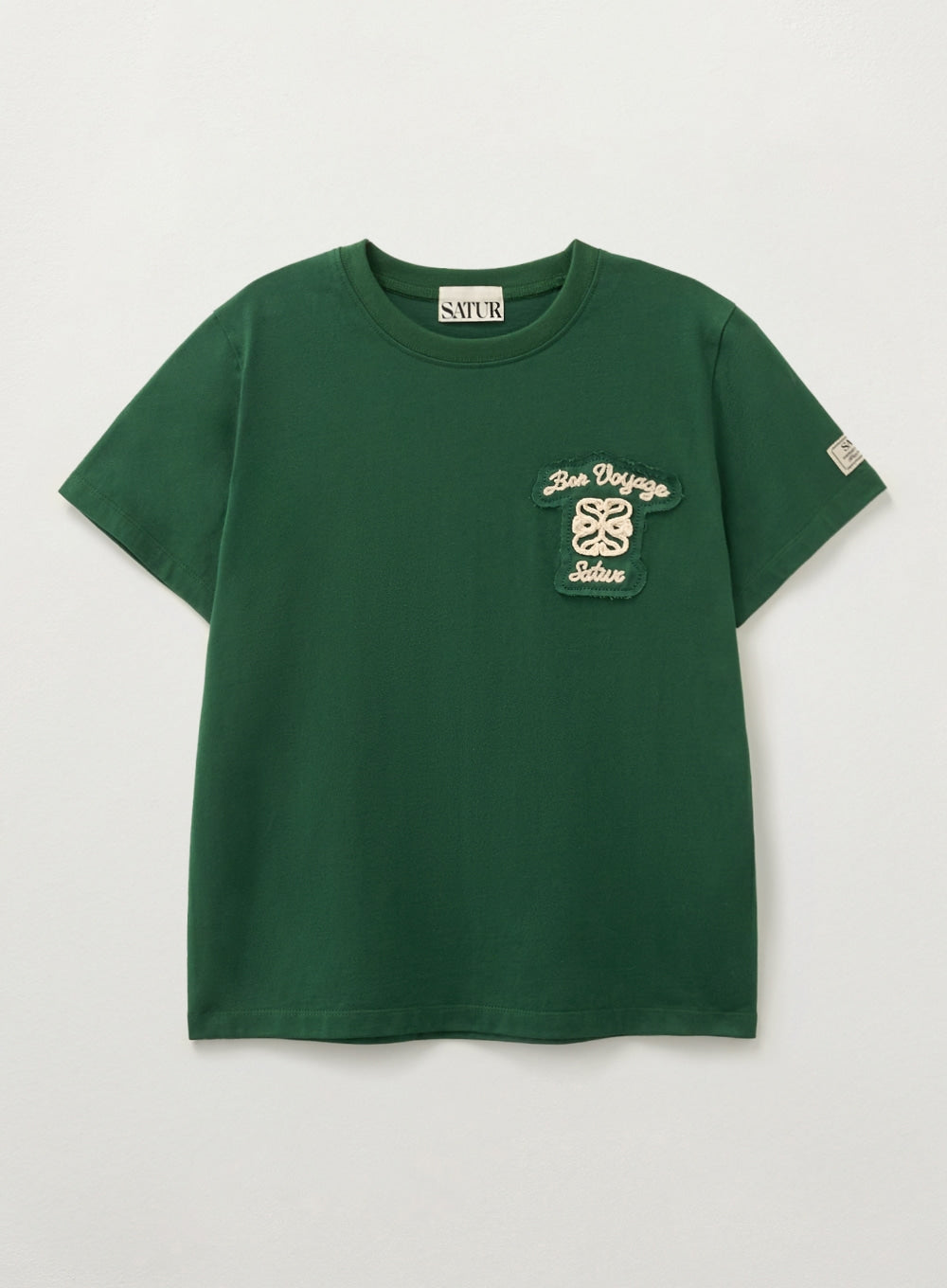 [satur] (W) Bon Voyage Raw-Cut Applique T-Shirt - Deep Green
