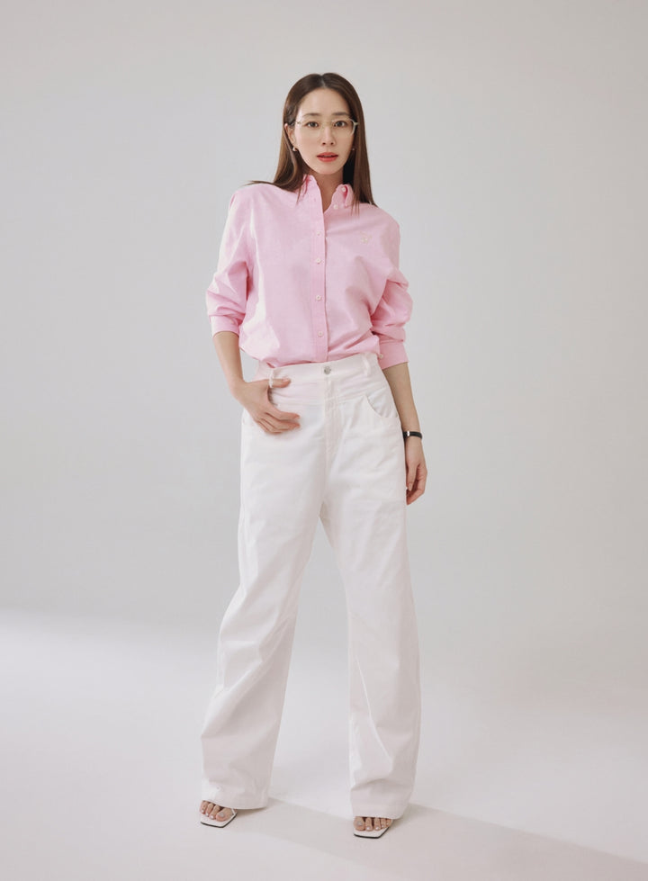 Satur Cotton Curved Pants - White