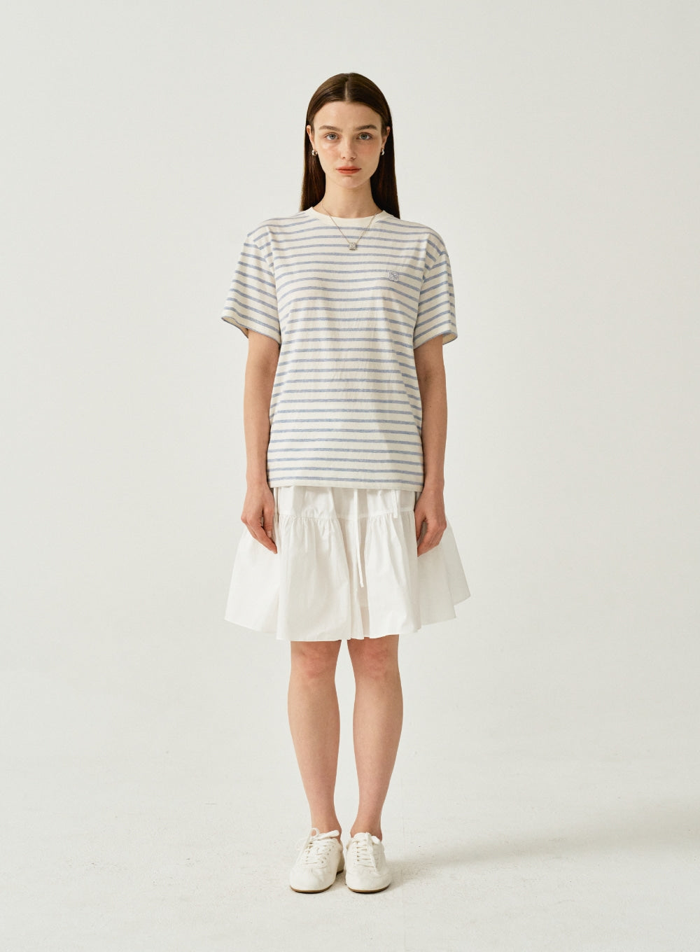 [satur] (W) All Day Basic Stripe T-Shirt - Blue