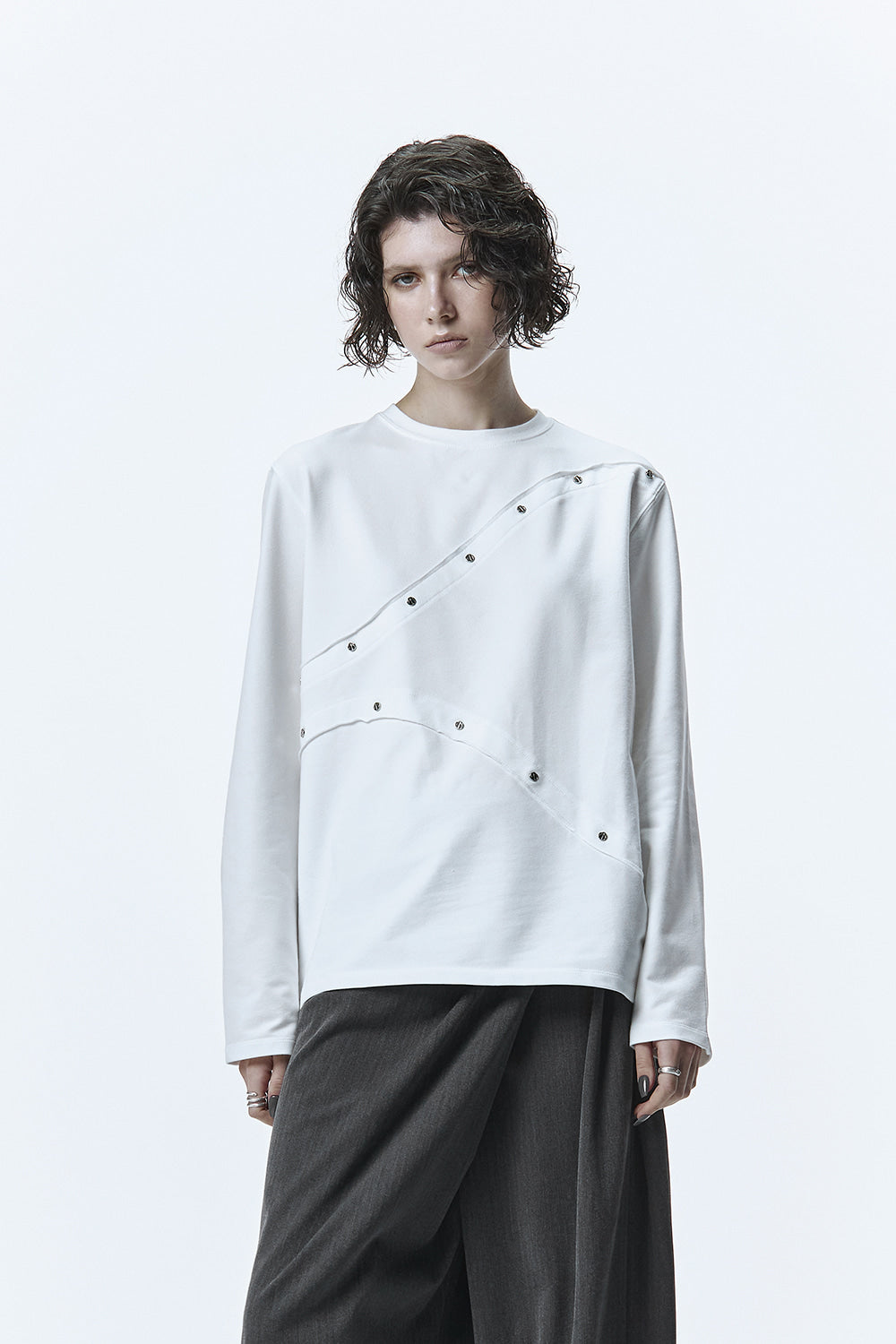Treemingbird Curved Rivet Long Sleeve White