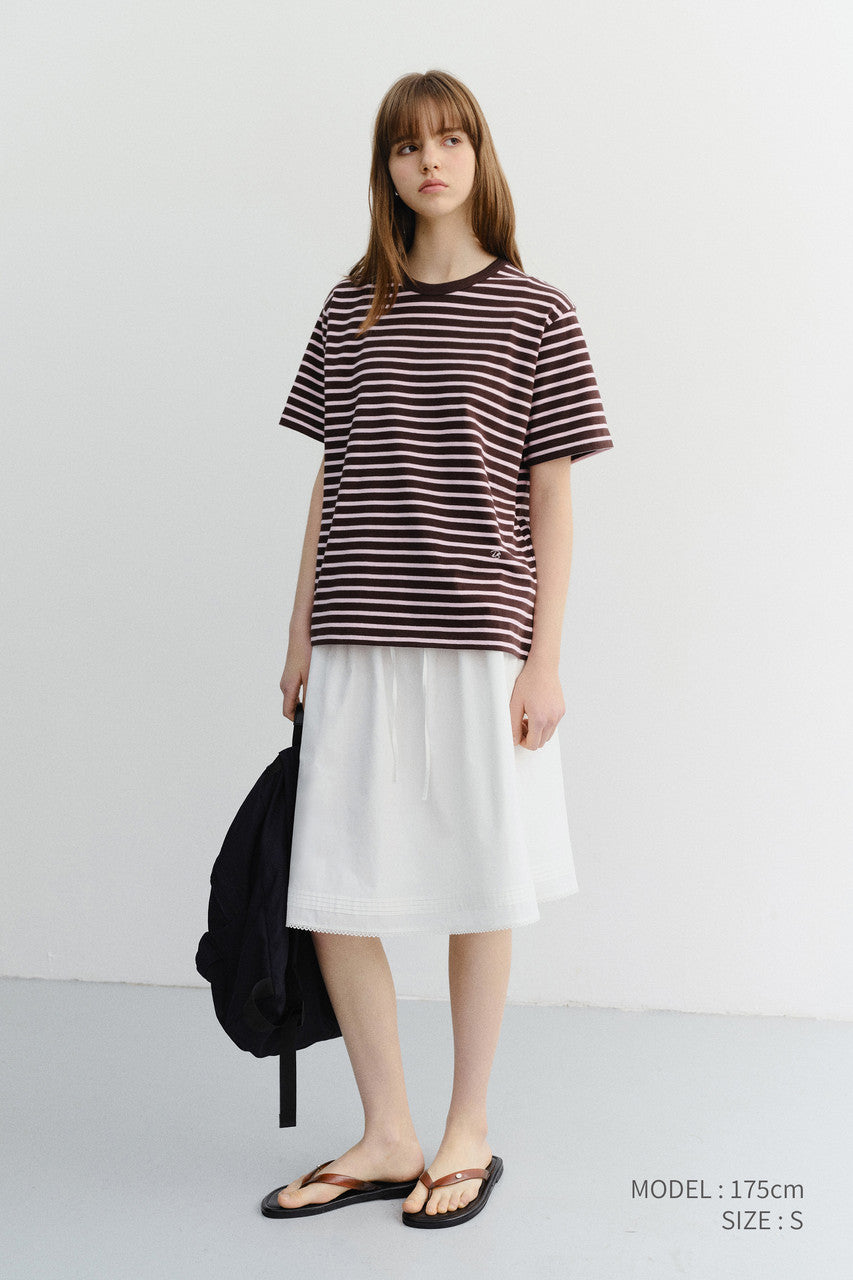 Dunst Unisex Striped T-Shirt Brown Pink