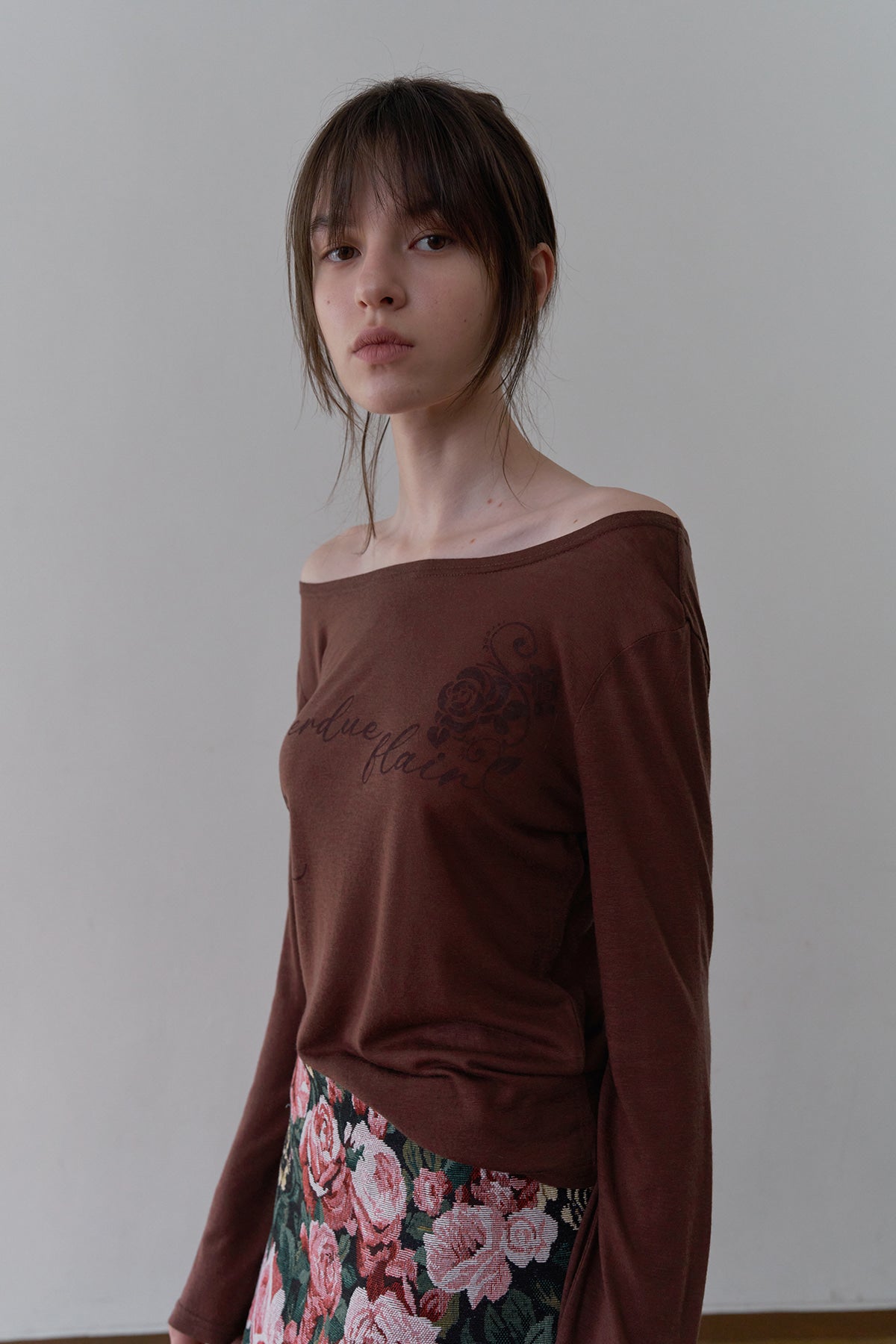 Overdueflair Boat-Neck Slim Fit T-Shirt Red Brown