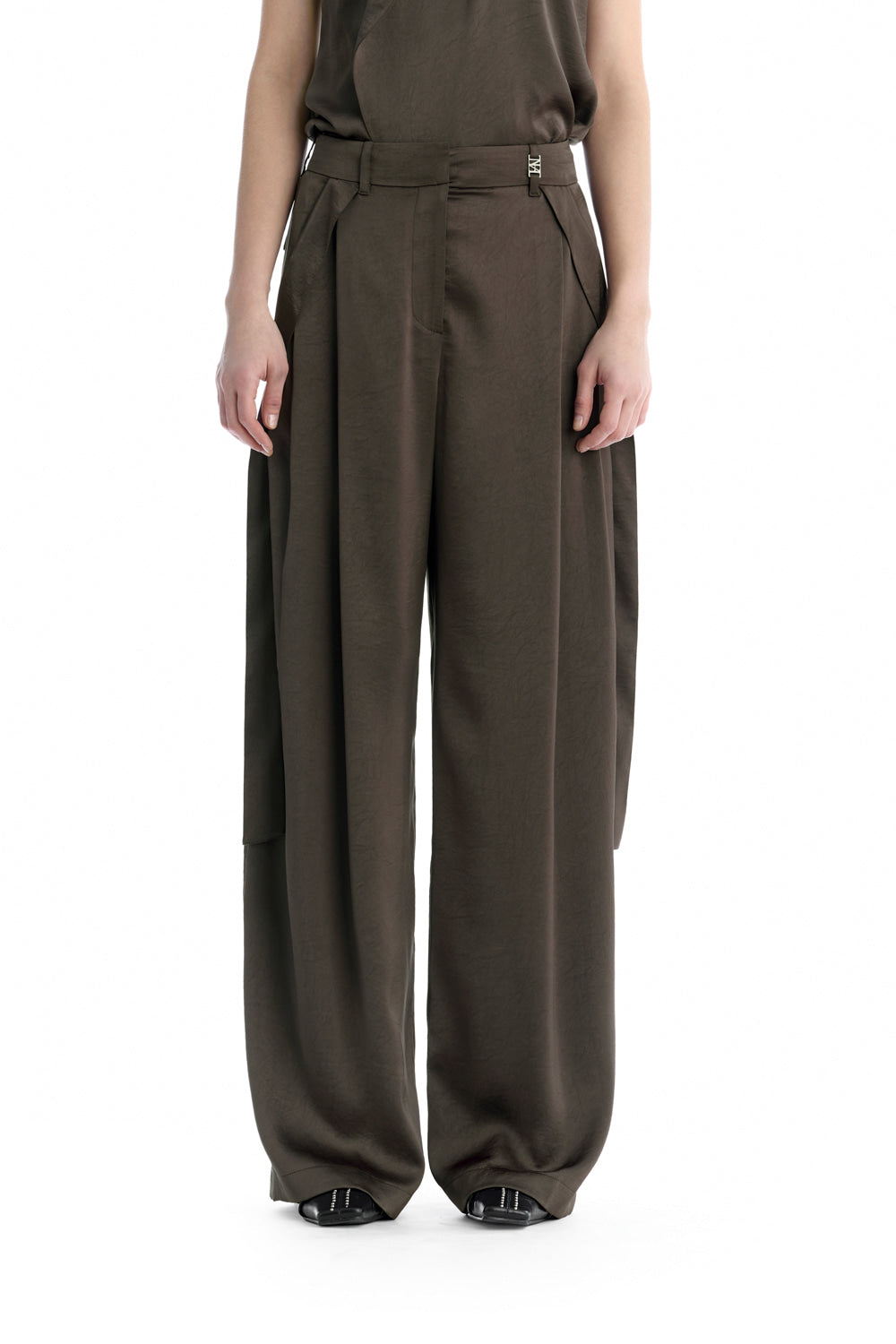 Treemingbird Draped Strap Set-Up Slacks Brown