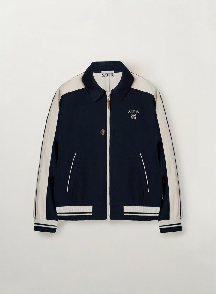 Satur Lawton Lining Collar Track Zip-up Jacket - Navy
