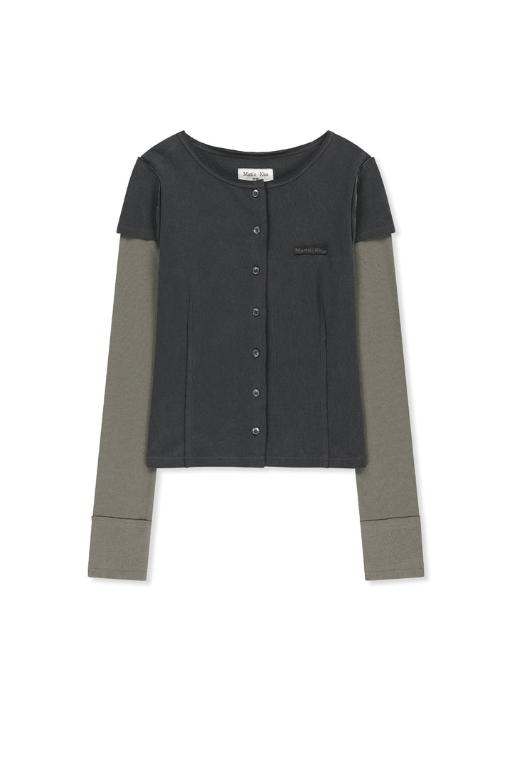 Matinkim Faded Color Block Layered Button Top IN Charcoal