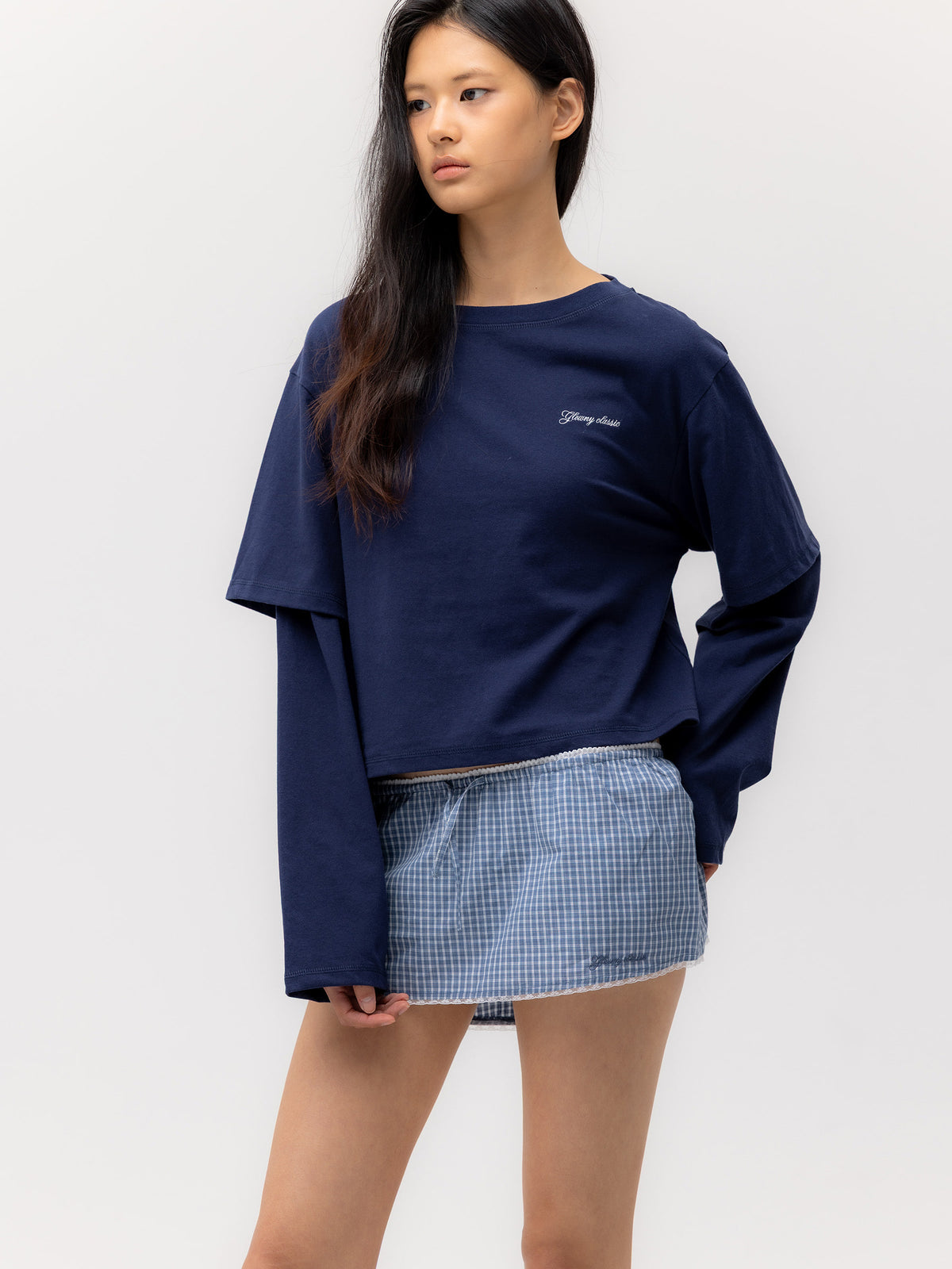 GLOWNY G Classic Lace-Up Mini Skirt (Blue)
