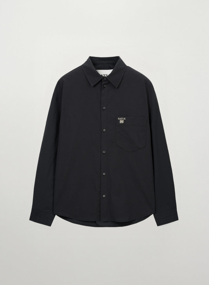 Satur Seersucker Pocket Shirt - Black