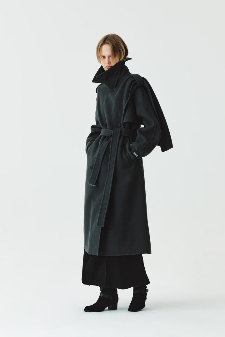 Matinkim Belted Shawl Collar Wool Coat IN Grey