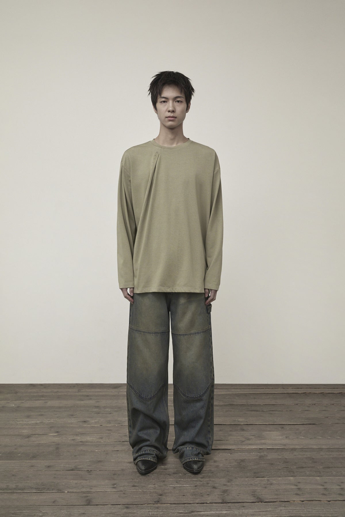 Matinkim Tuck Point Long Sleeve Top For Men IN Light Khaki