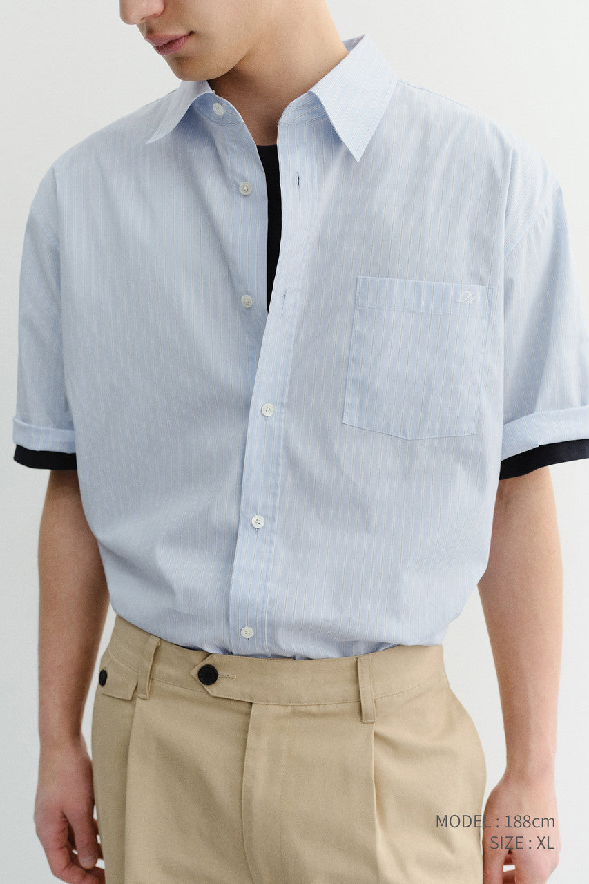 Dunst Unisex Oversized Half Sleeve Striped Shirt Soft Blue Stripe
