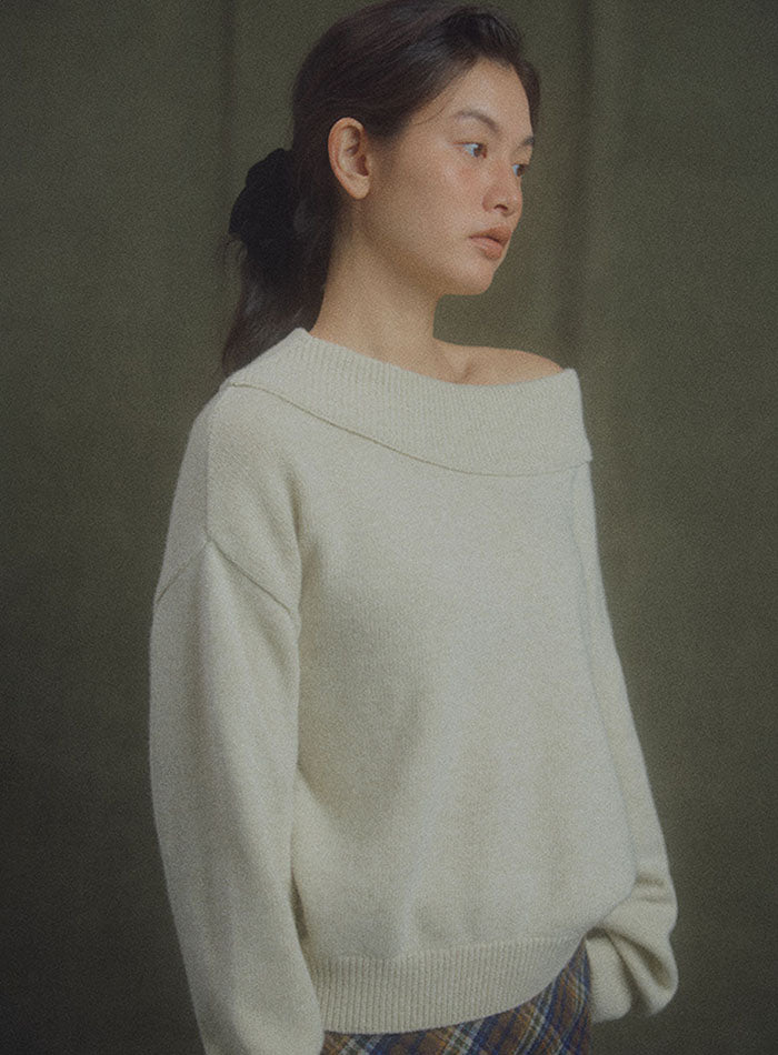 Mango Maniplease Dewy Off Shoulder Knit Oat Cream