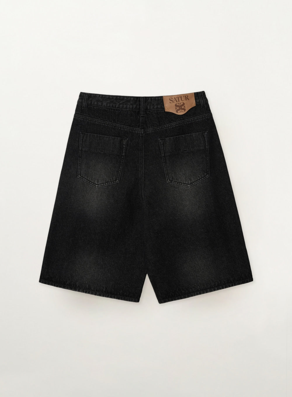 Satur Pleats Bermuda Washed Denim Shorts - Black