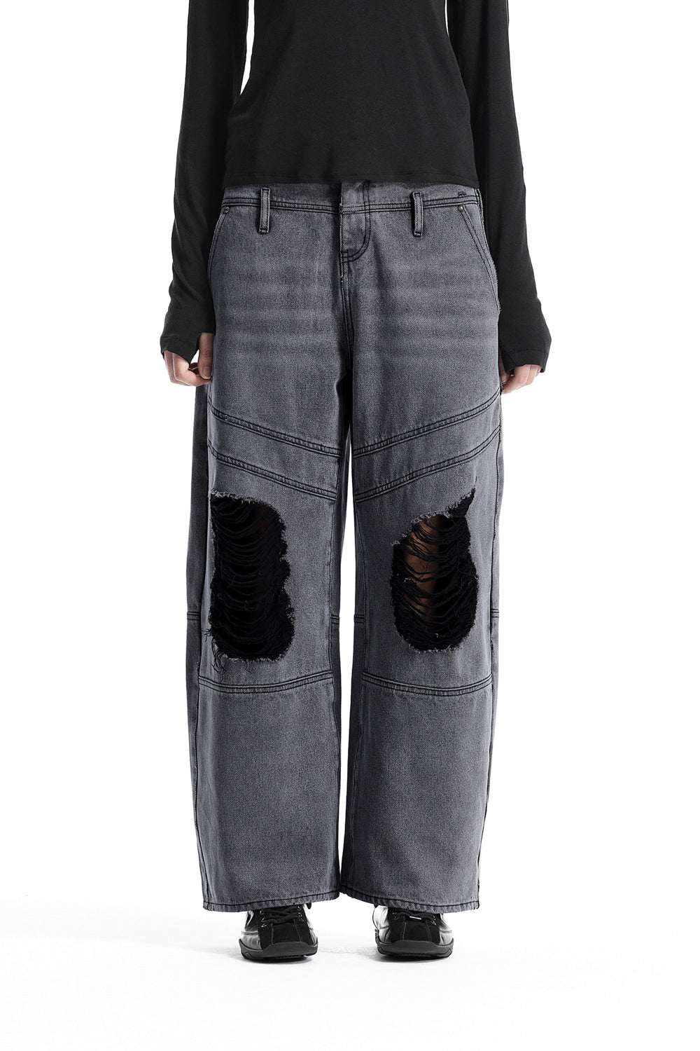 Treemingbird Double Belt Loop Distressed Balloon Denim Gray