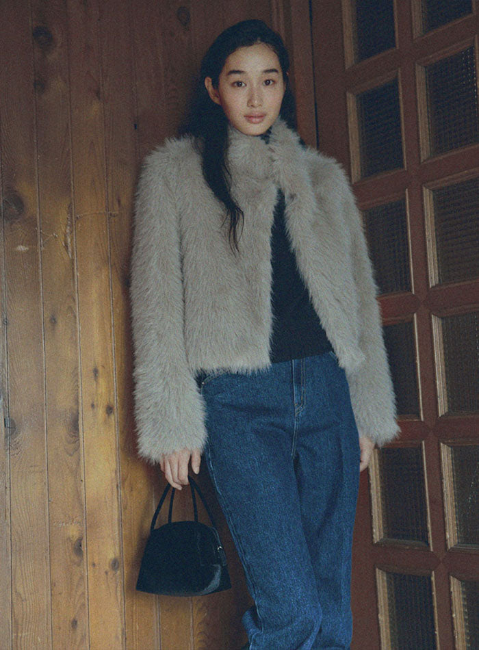 Mango Maniplease Antique Fur Jacket Grey
