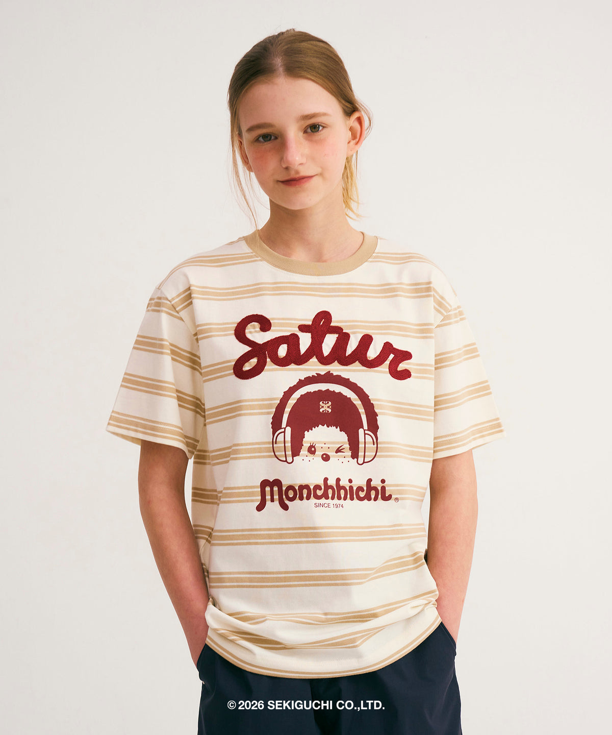 Satur X Monchhichi Stripe T-Shirt - Cream