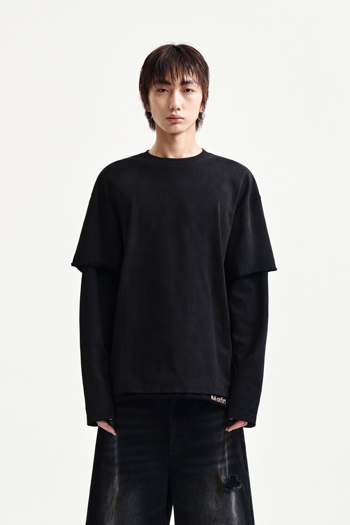 [matinkim] SPRAY EFFECT LAYERED TOP FOR MEN IN BLACK