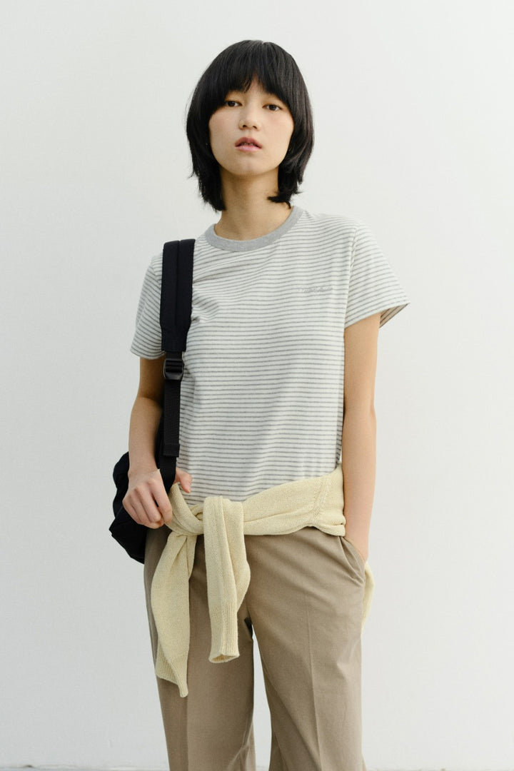 Dunst Essential Stripe Logo T-Shirt Cream Grey Stripe