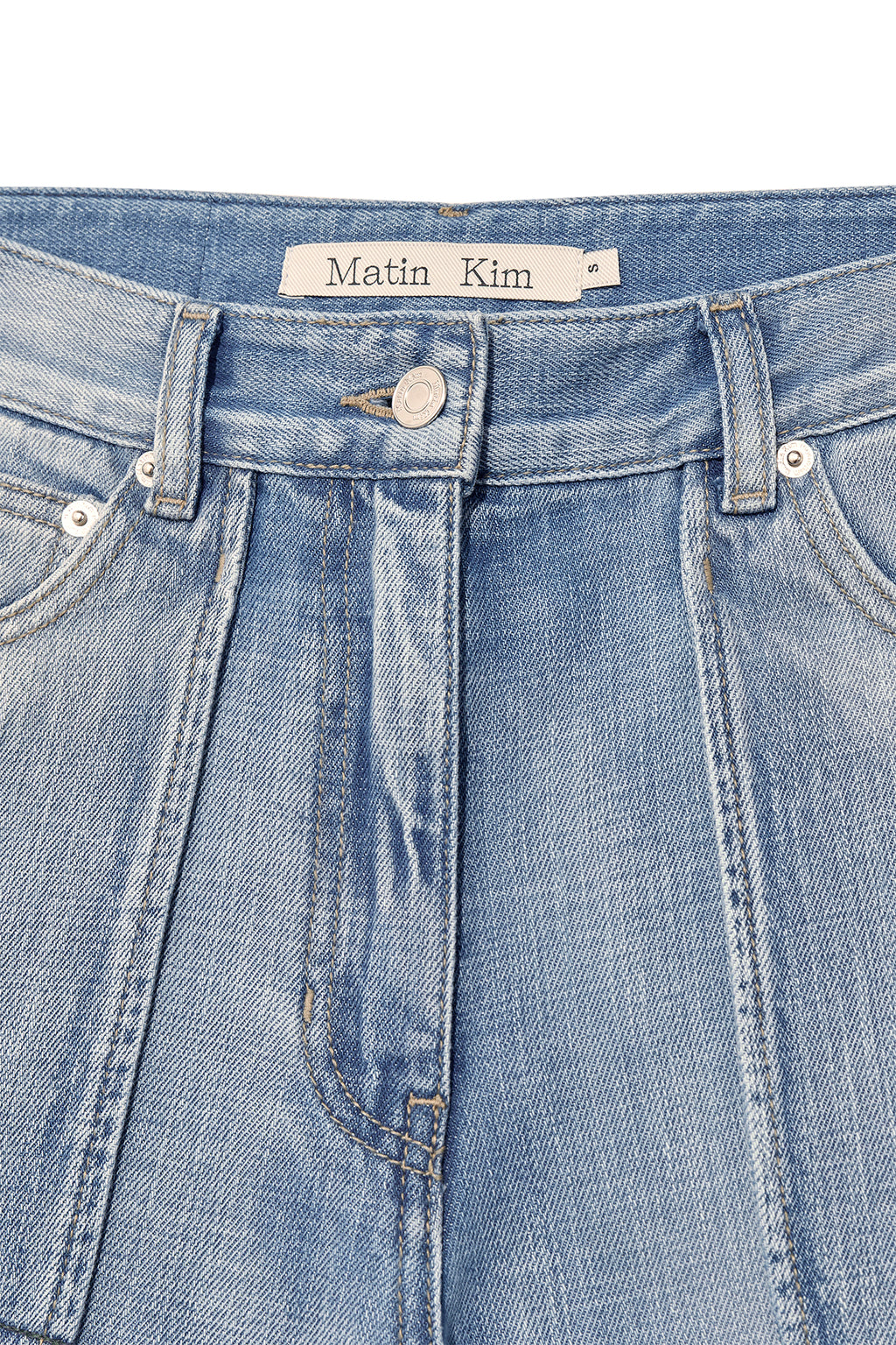 Matinkim Out Pocket Washed Denim Pants IN Light Blue