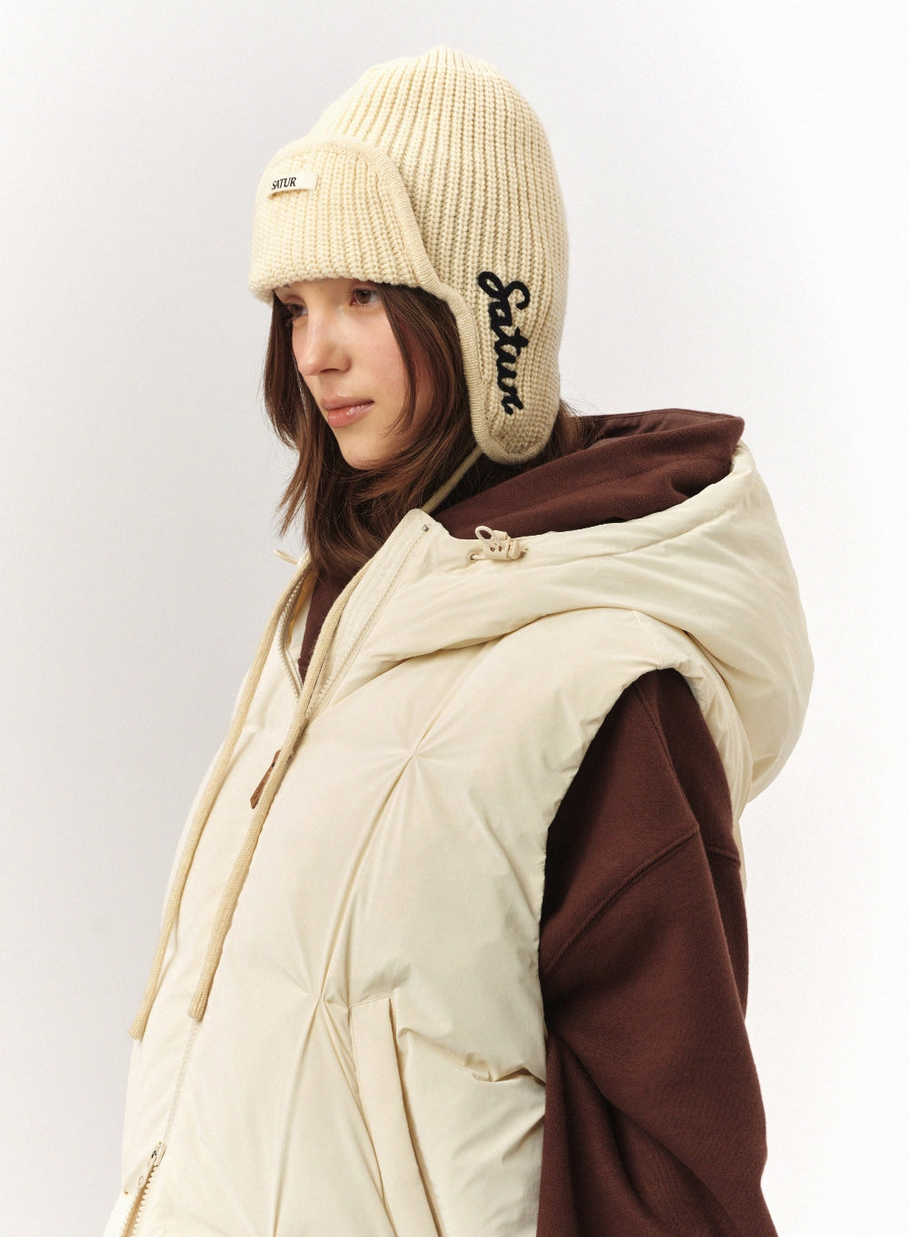 [satur] (W) Orta Hood Padding Vest - Cream