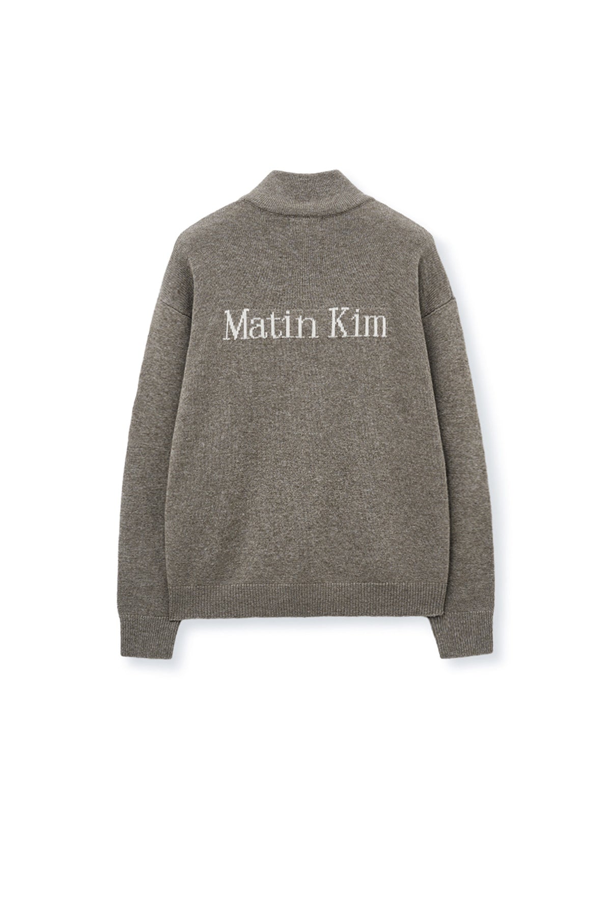 [matinkim] BACK LOGO HALF KNIT ZIP UP PULLOVER FOR MEN IN DARK BEIGE