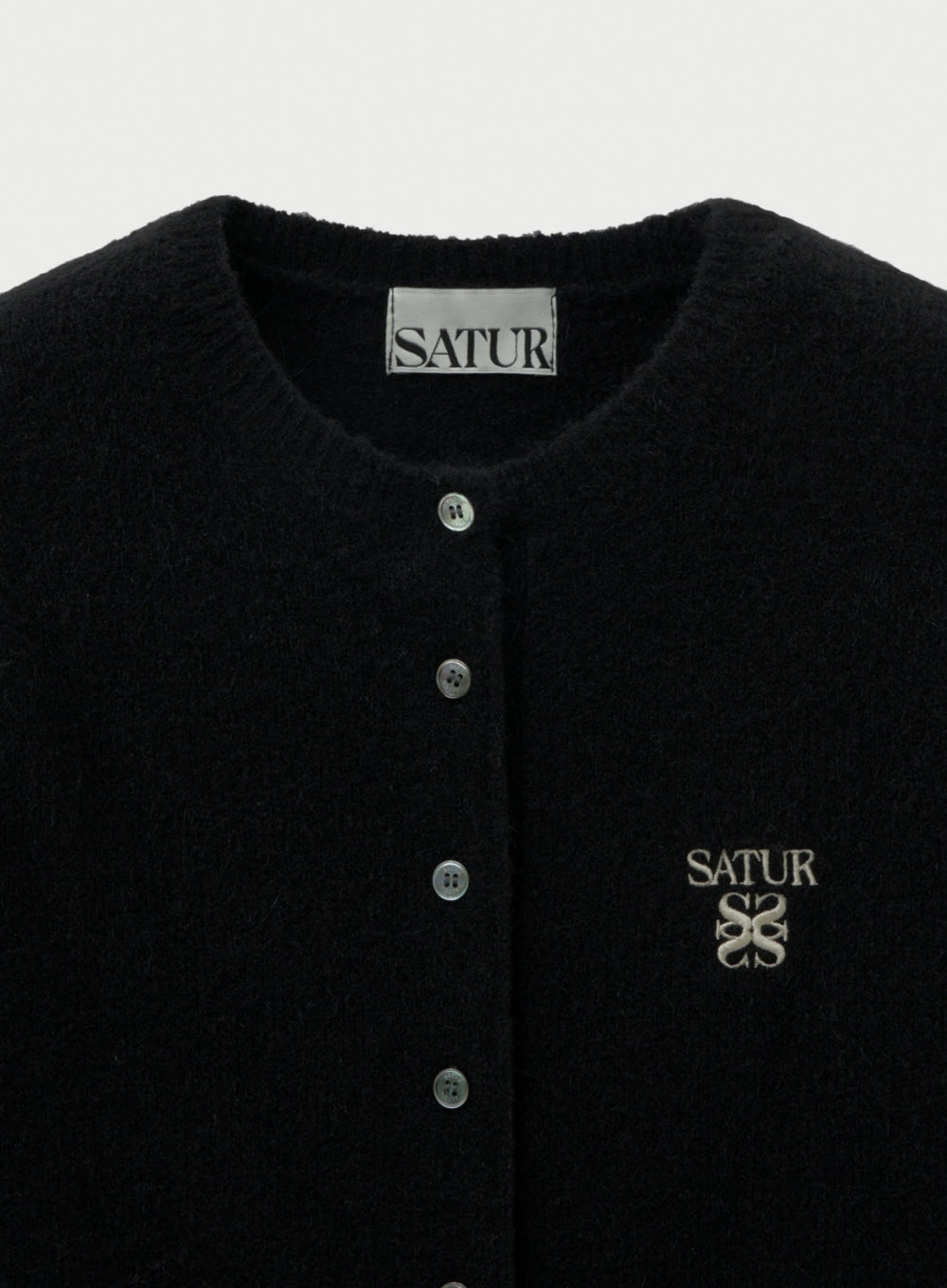 [satur] (W) Loren Wool Blend Crew Neck Knit Cardigan - Black