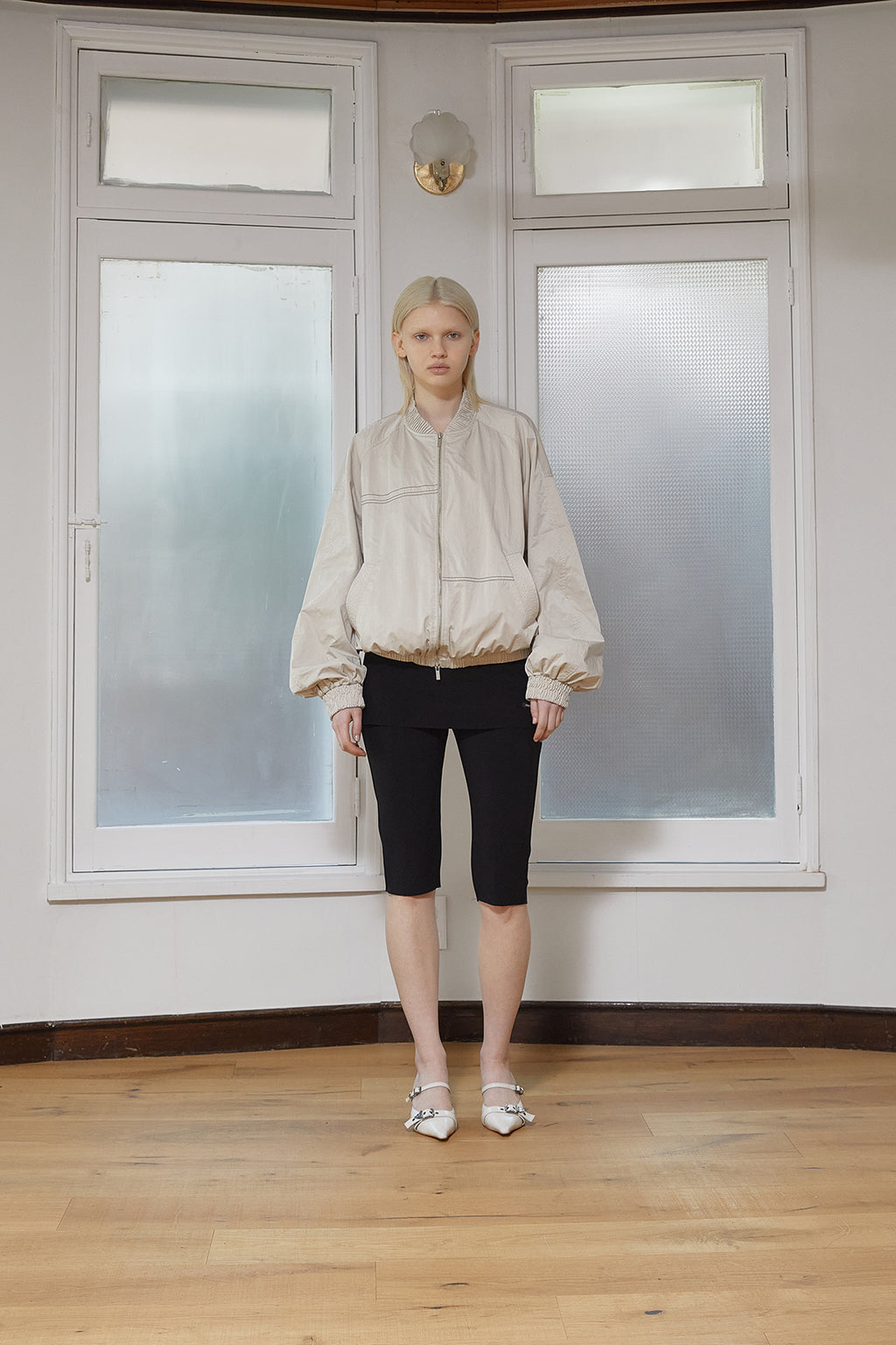 [matinkim] WASHED VOLUME BOMBER JUMPER IN BEIGE