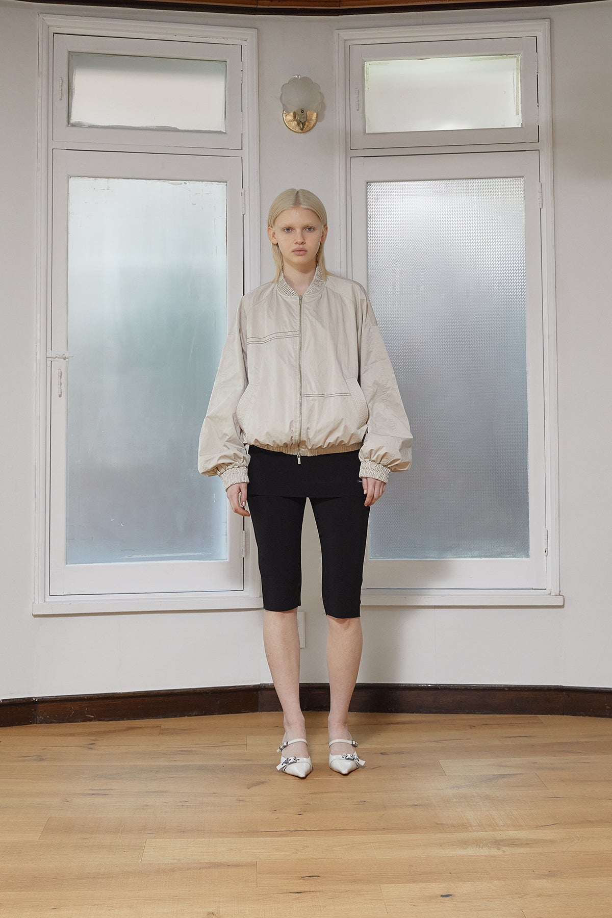 [matinkim] WASHED VOLUME BOMBER JUMPER IN BEIGE