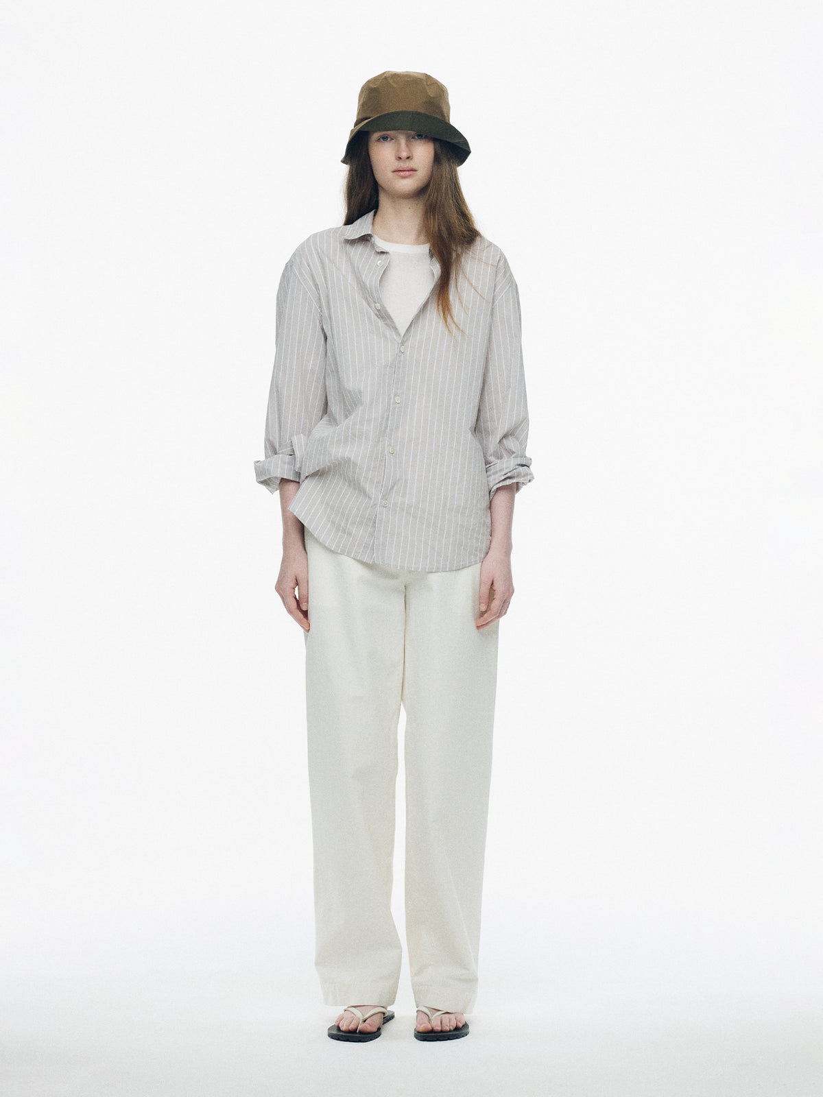 Nothing Written Poplin stripe shirt (Gray, W)
