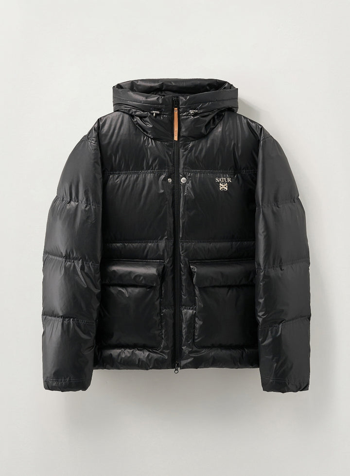 Satur Hooded Puffer Duck Down Padding - Black