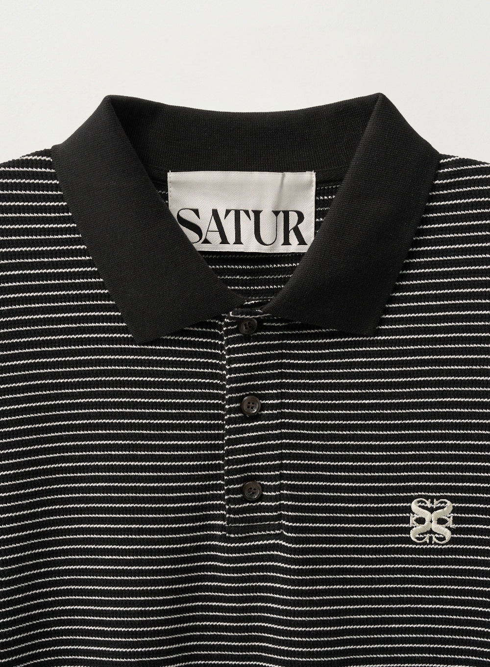 [satur] Stripe Collar T-Shirt - Black