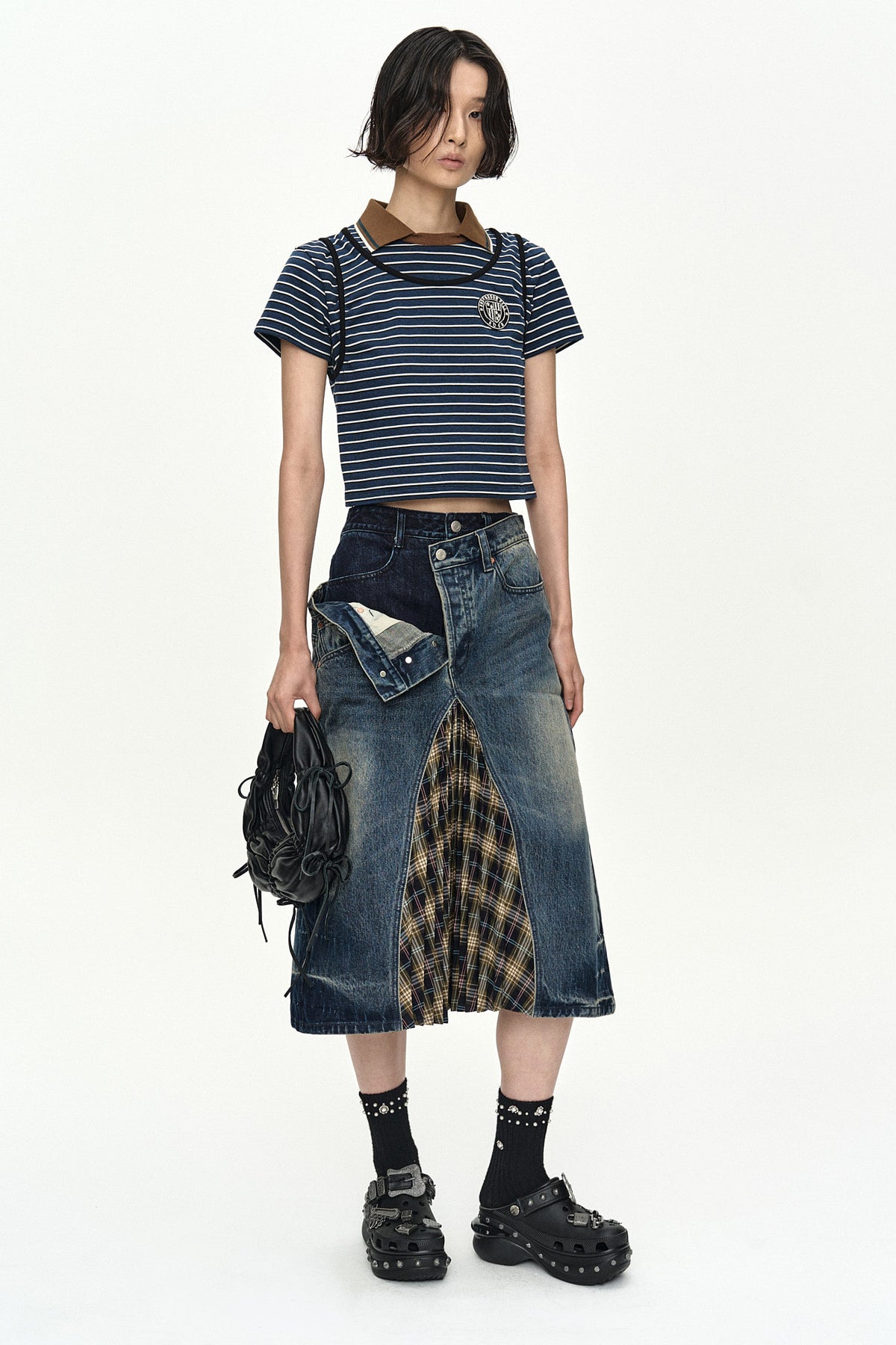 Andersson Bell Shirring Binding Stripe Collar Top