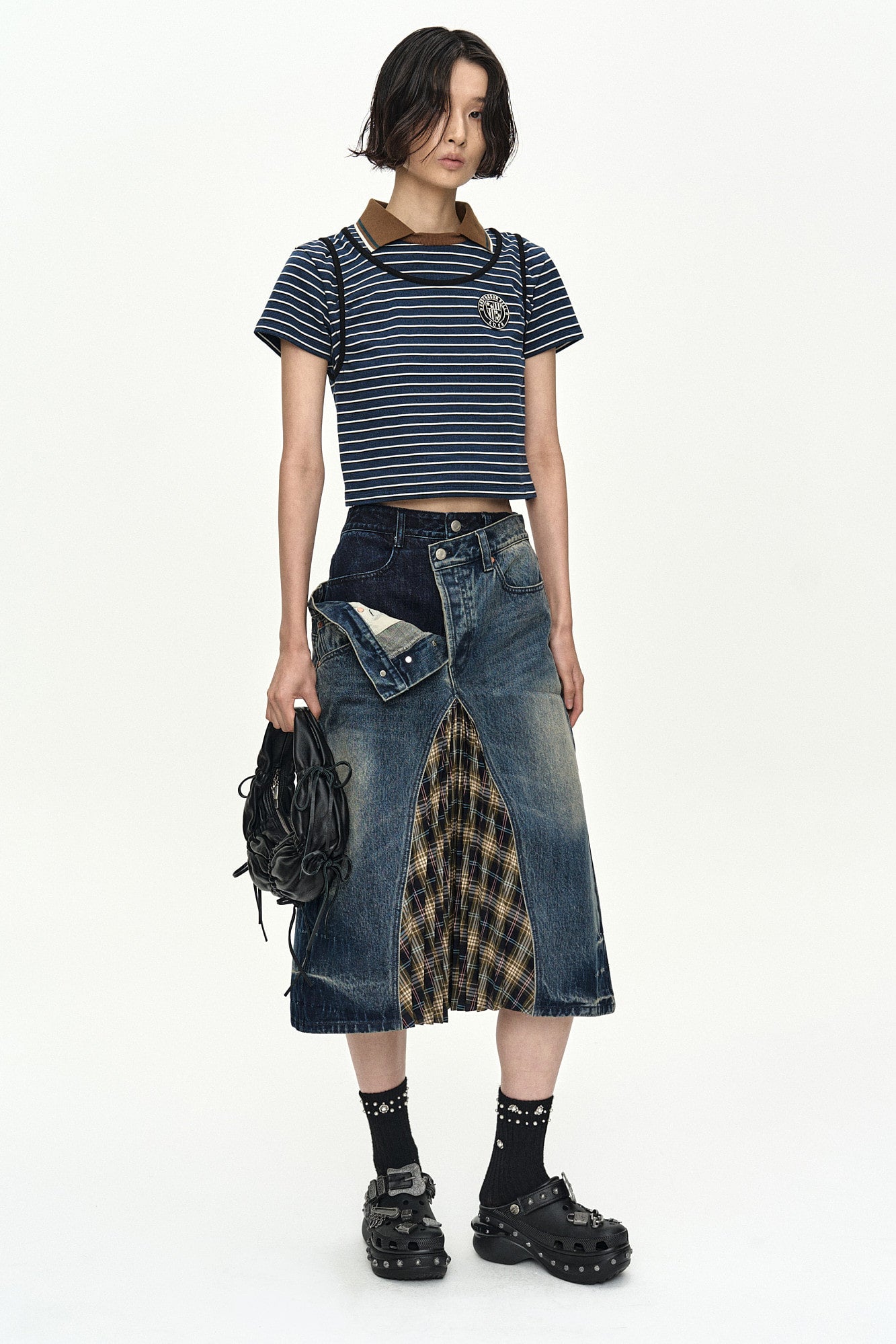 Andersson Bell Shirring Binding Stripe Collar Top