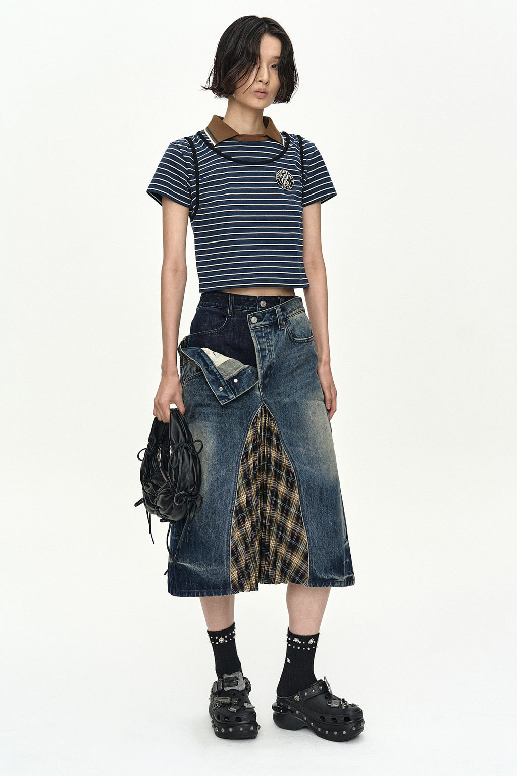 Andersson Bell Shirring Binding Stripe Collar Top